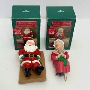 Vintage Hallmark Mr & Mrs Santa Claus Christmas Stocking Hangers Holders 1988